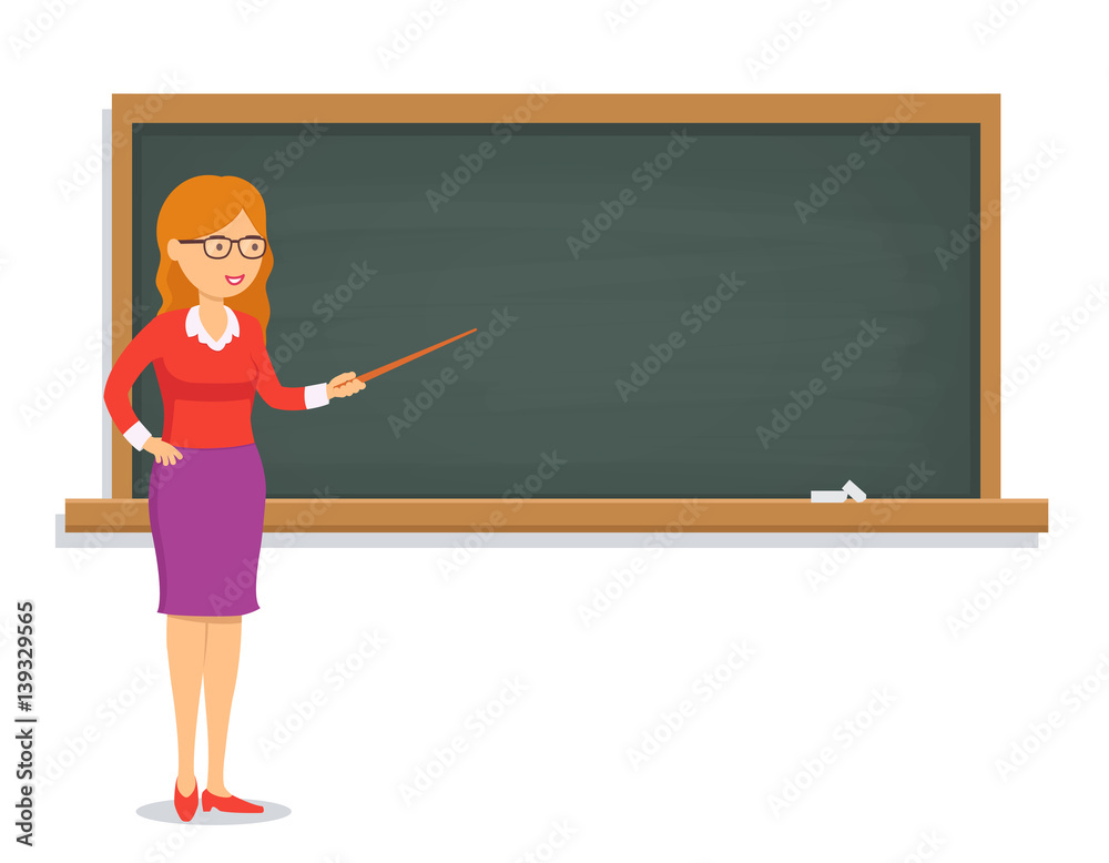Female teacher teaching a lesson on the chalkboard. Female teacher teaching a lesson on the chalkboard.
