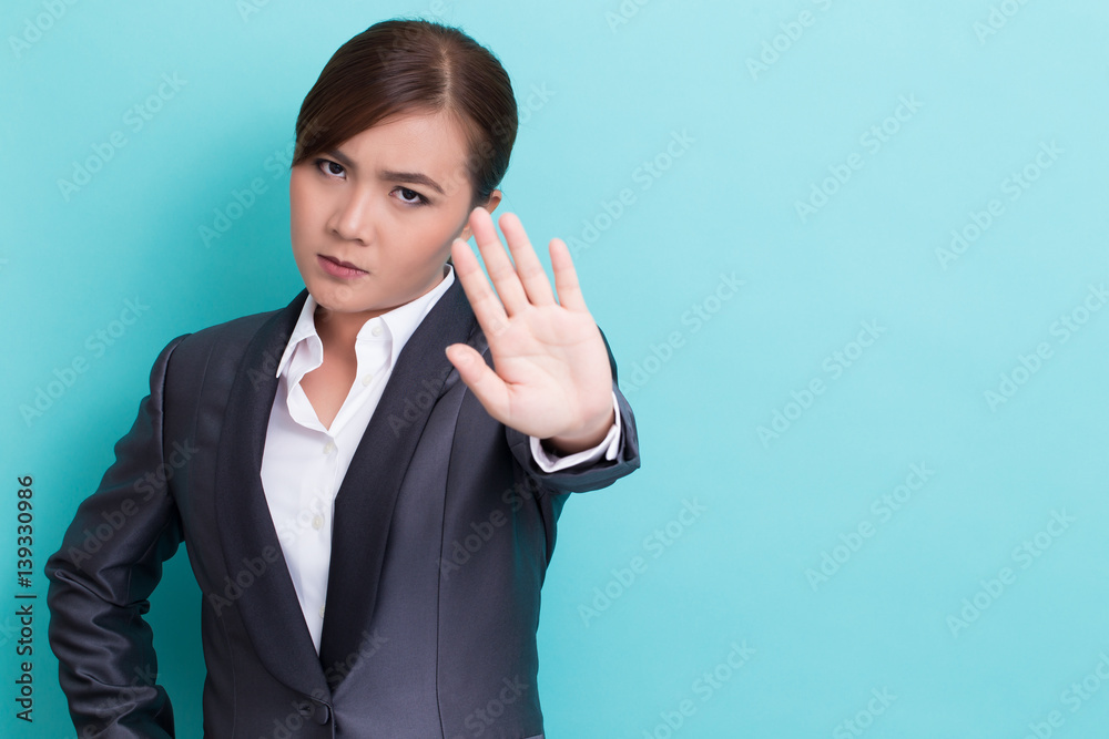 Business woman making stop symbol Business woman making stop symbol