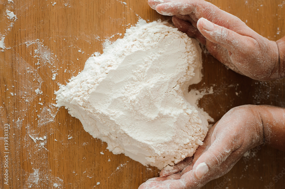 Chef preparing dough - cooking process Chef preparing dough - cooking process