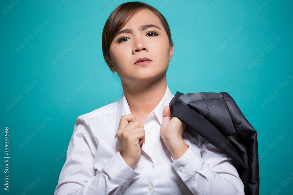 Earnest businesswoman on isolated background Earnest businesswoman on isolated background