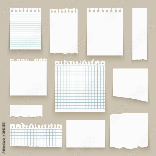 Set of isolated realistic empty vector paper poster mockup, note