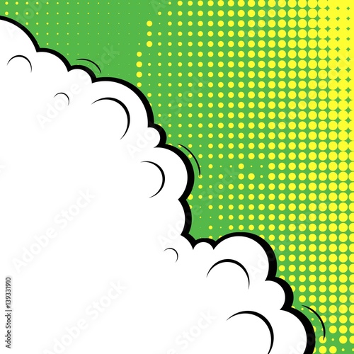 Abstract creative concept vector comic pop art style blank, layout template with clouds beams and isolated dots background. For sale banner, empty speech bubble set, illustration halftone book design.