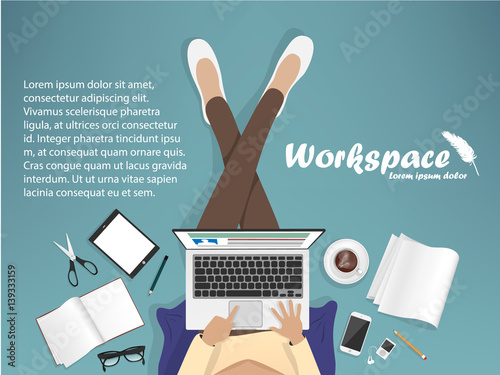 workplace with man with laptop, phone