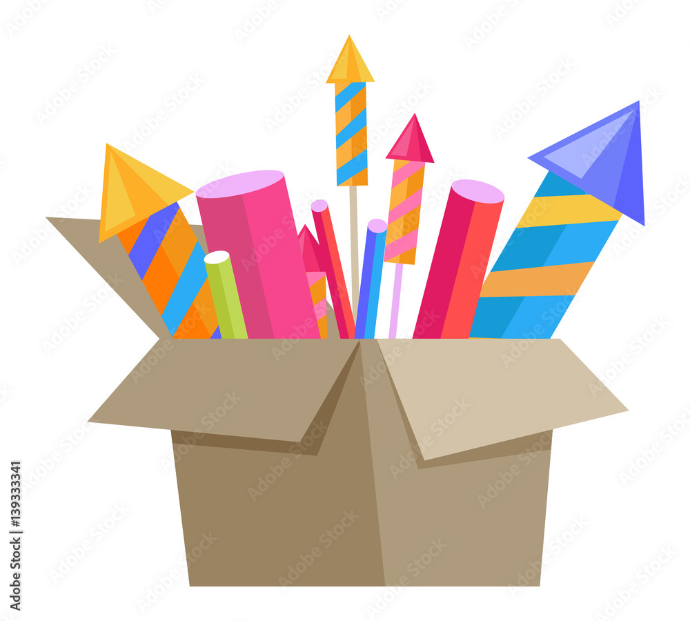Φωτογραφία Carton Box Full of Pyrotechnics Isolated on White