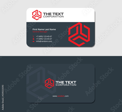 dark business card template with red hexagon
