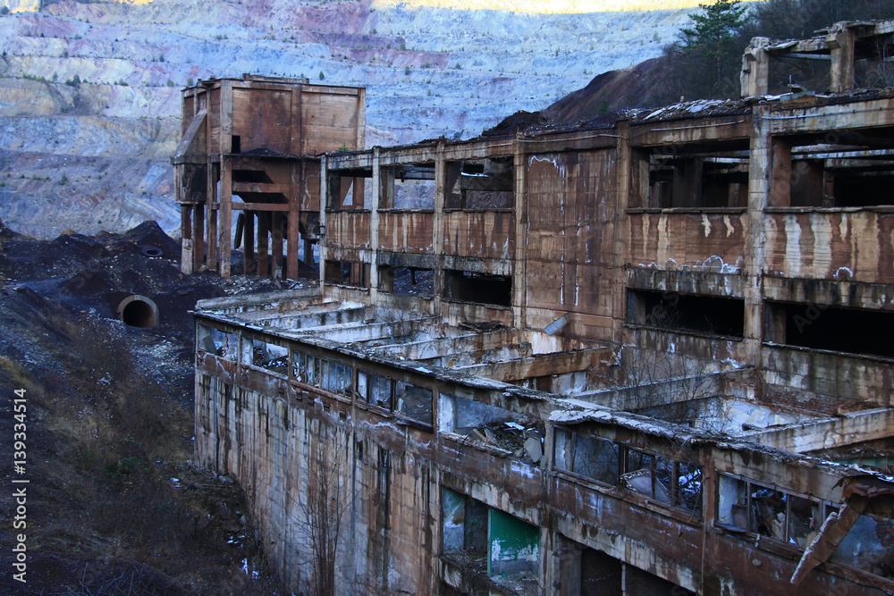 Fototapeta premium Old destroyed ironworks in small town Vares near Sarajevo , Bosnia and Herzegovina