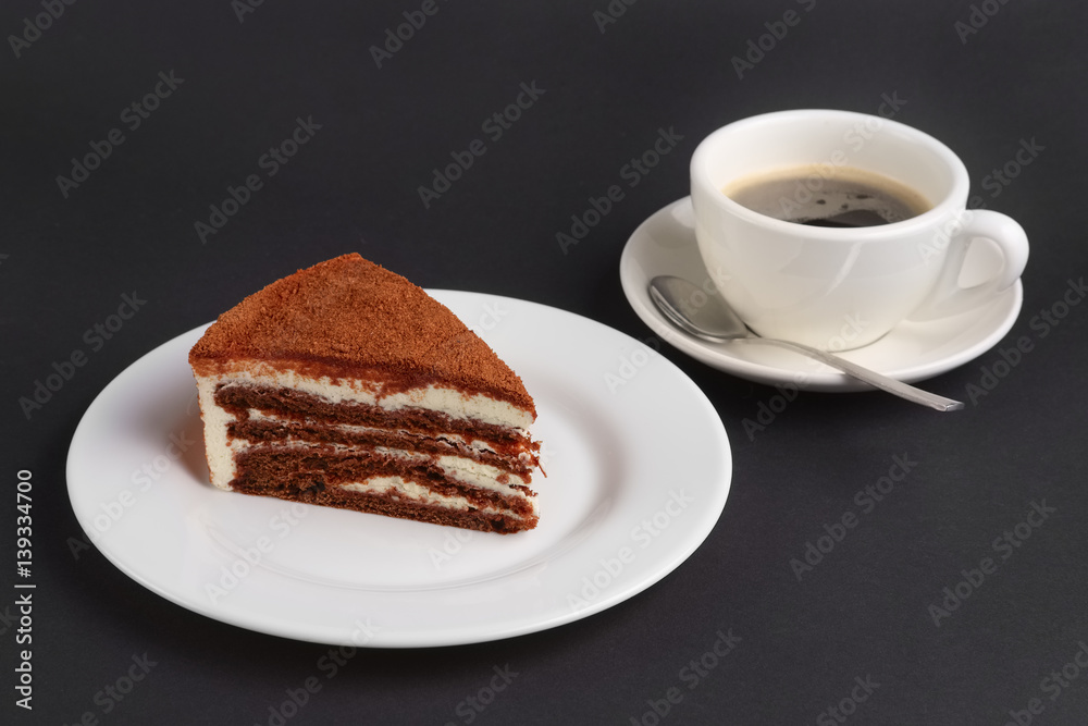 Chocolate biscuit cake and cup of coffee Chocolate biscuit cake and cup of coffee