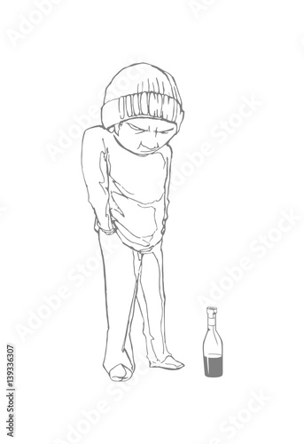 Homeless boy with a bottle