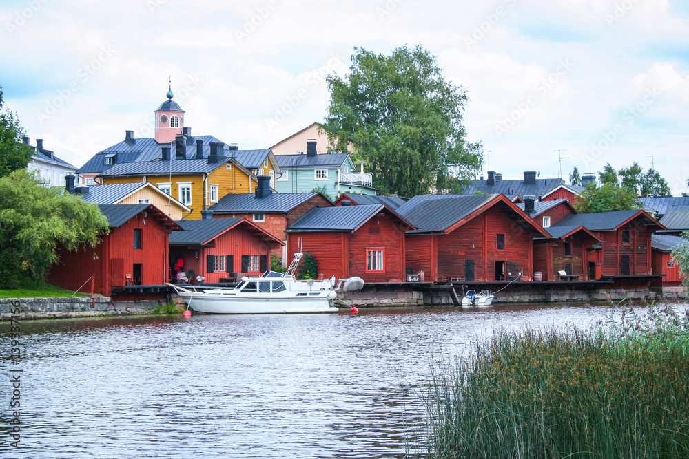 Fototapeta premium red wooden houses of Porvoo, Finland