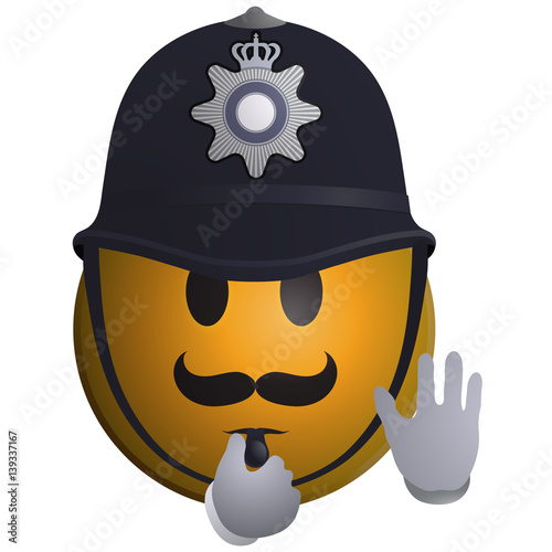 Cop with Whistle - Policeman whistling in whistle and showing stop with one hand.
