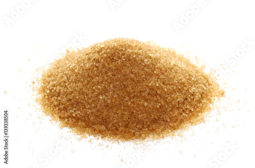 pile brown sugar isolated on white background, sugarcane