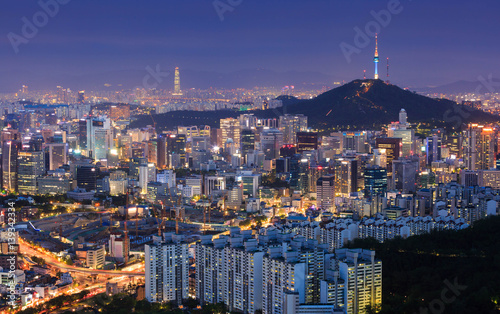Seoul City Skyline and N Seoul Tower in Seoul, South Korea