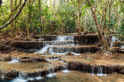 Waterfalls Huay Mae Kamin in season summer nature park forest ,Thailand
