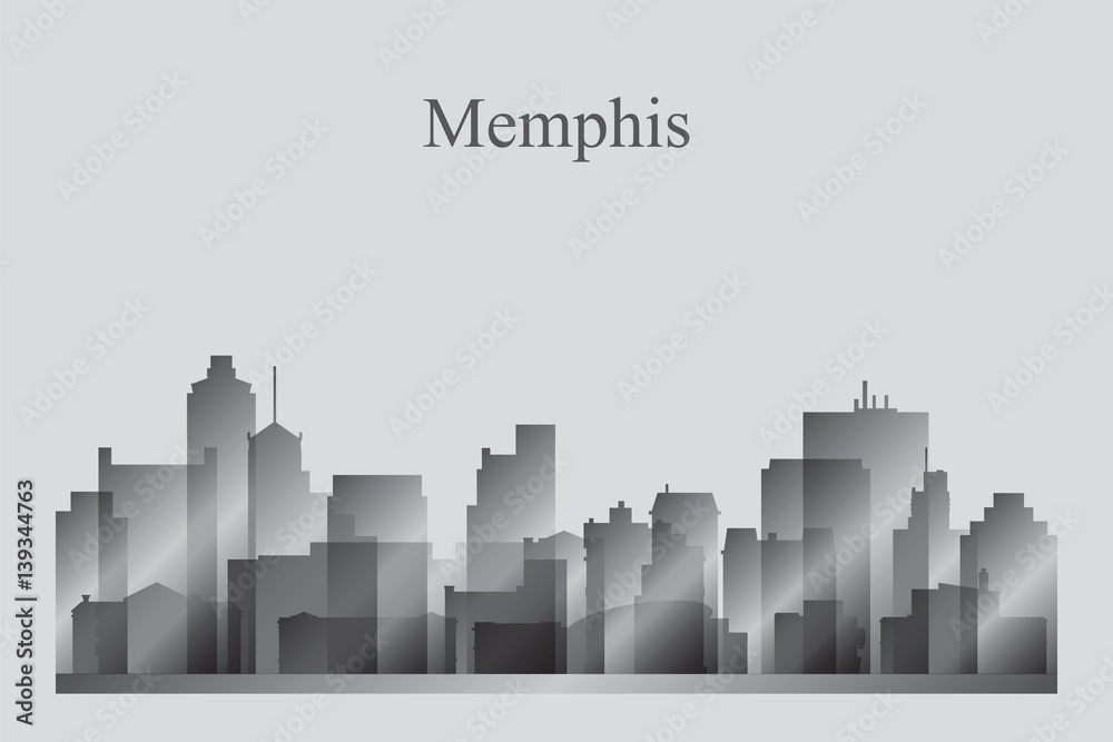 Memphis city skyline silhouette in grayscale