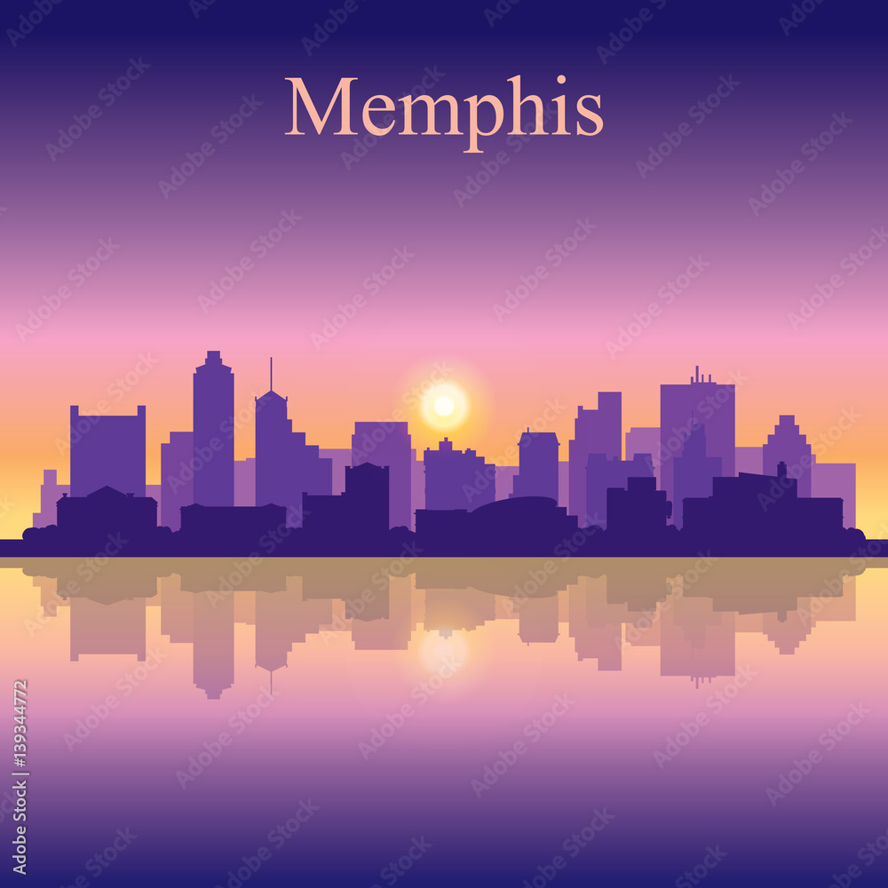 Memphis silhouette on sunset background