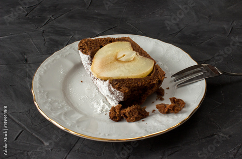 a piece of Chocolate cake with pear
