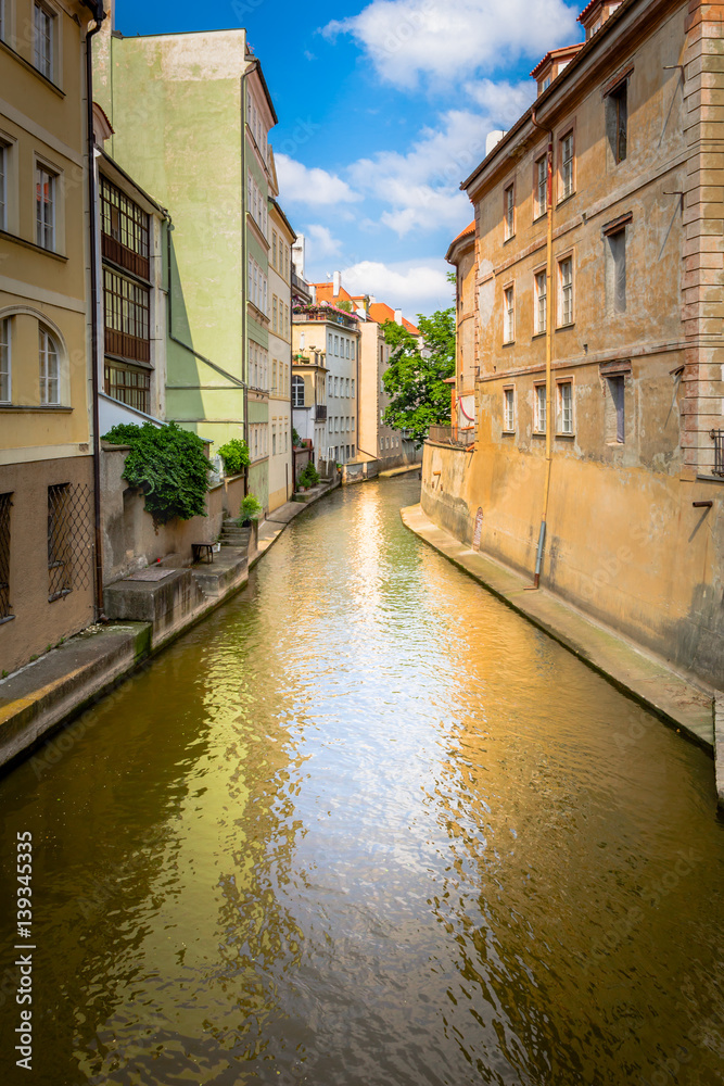 Romantic Chertovka river in Prague known as Little Prague Venice