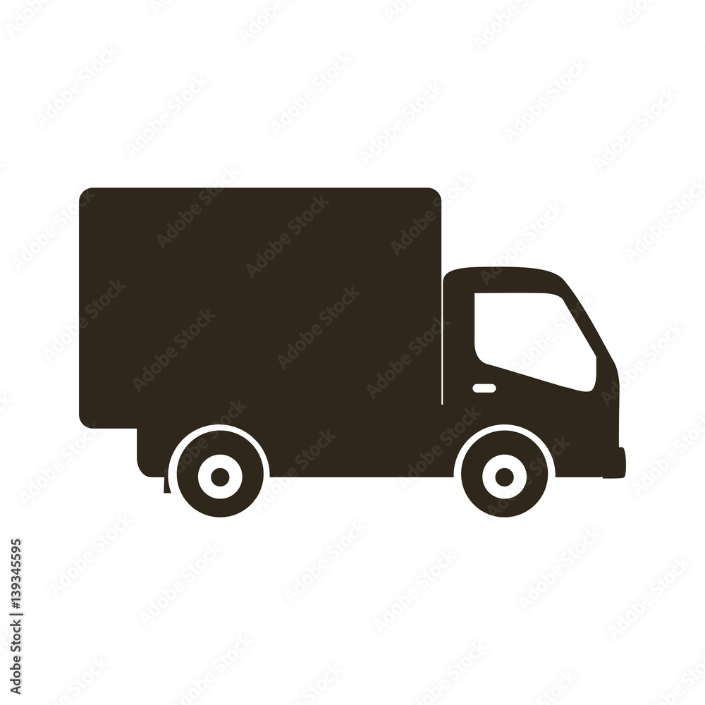 silhouette transport truck with wagon icon flat vector illustration