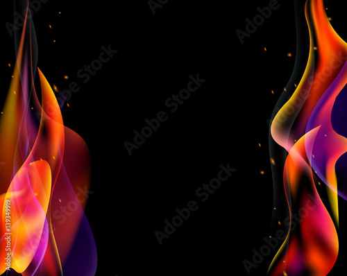 double fire torch vector colored sparks burn horizontal on black