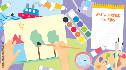 Kids craft painting - education and enjoyment concept