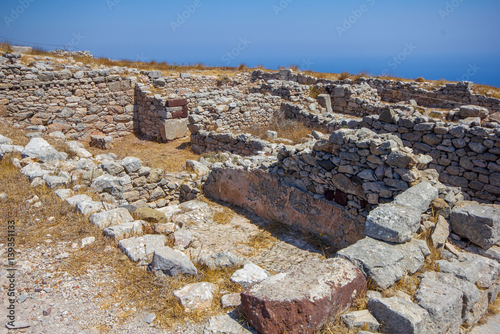 Old remains of the lost city of Ancient Thira on the island of Santorini.