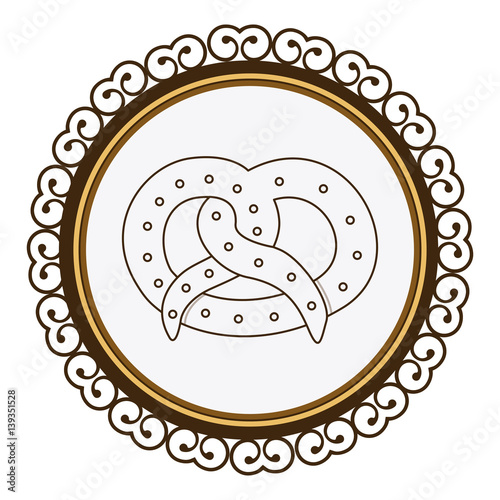 decorative frame with silhouette pretzel baked product food icon vector illustration