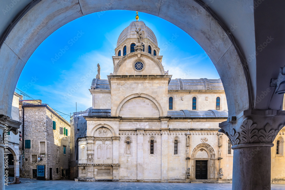 Obraz premium Cathedral Sibenik town. / View at cathedral in Sibenik town, famous historic and touristic place in Croatia, Europe.