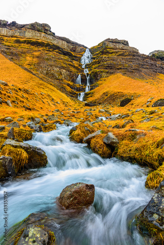 Waterfall cutting its way through the rocks - breathtaking Iceland in winter - amazing landscapes  storms and blizzards - photographers paradise