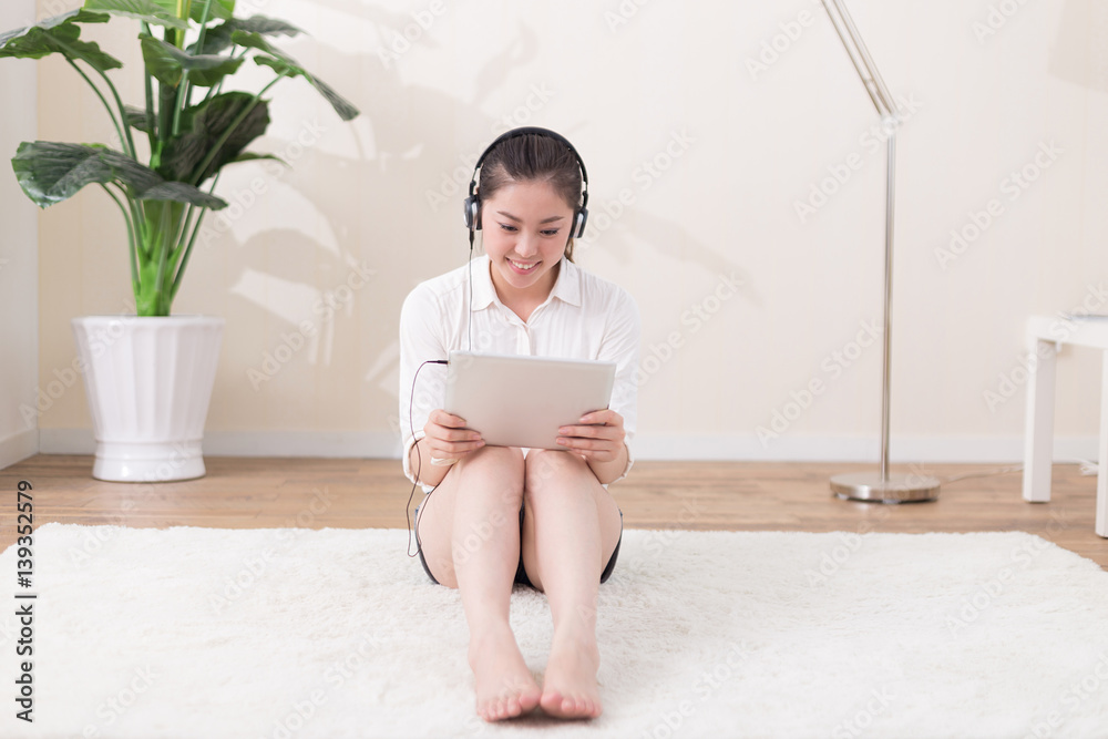 young pretty woman relaxes in room young pretty woman relaxes in room