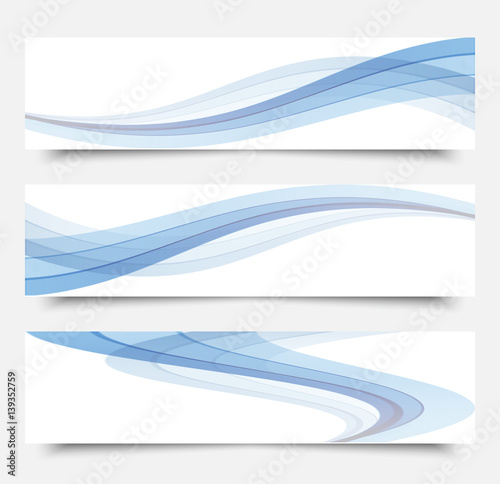 Blue waves on a white background.Set of banners.Abstract vector wave smoke.