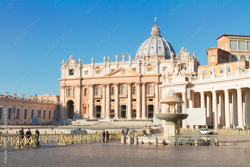 St. Peter's cathedral square and fountain, Rome Italy