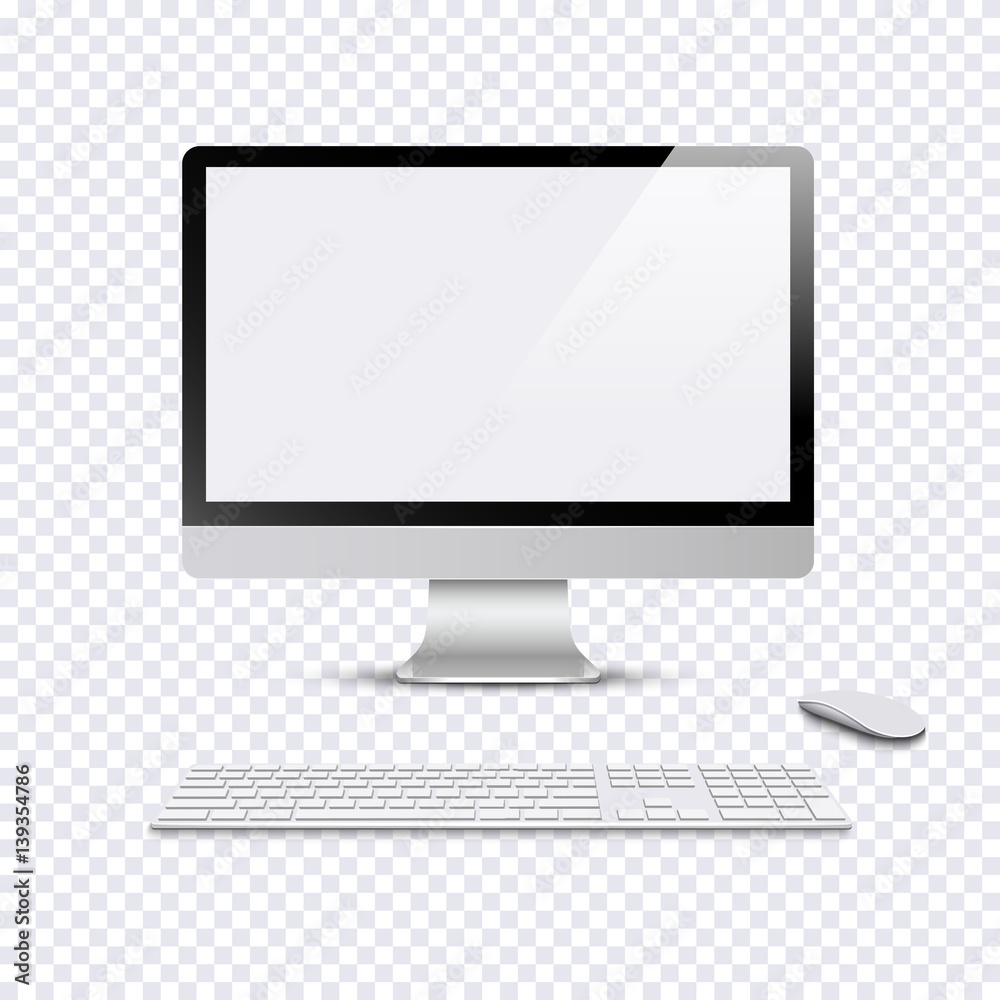 Modern monitor with keyboard and computer mouse on transparent background Modern monitor with keyboard and computer mouse on transparent background