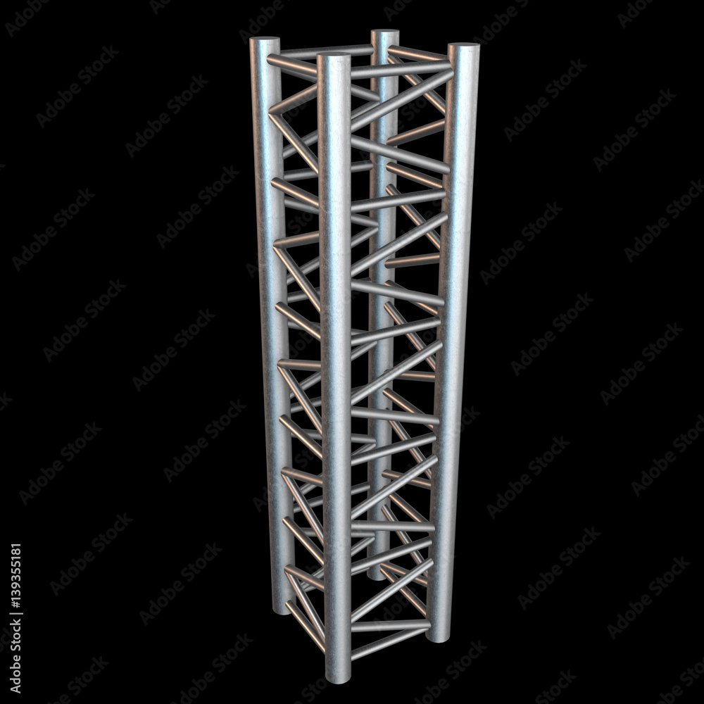 Steel truss girder element. 3d render on black Steel truss girder element. 3d render on black