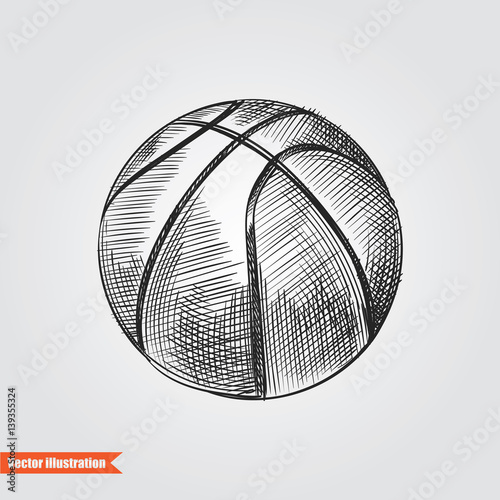 Ball for basketball  hand drawn sketch  isolated on white background. Sport item elemenets vector illustration