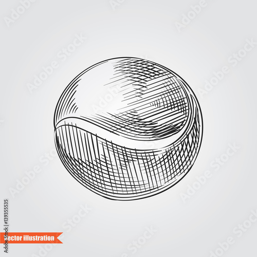 Ball for tennis hand drawn sketch  isolated on white background. Sport item elemenets vector illustration
