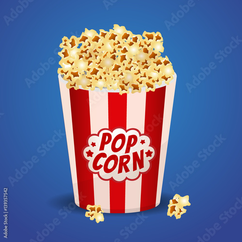 Popcorn in a red striped bucket box.