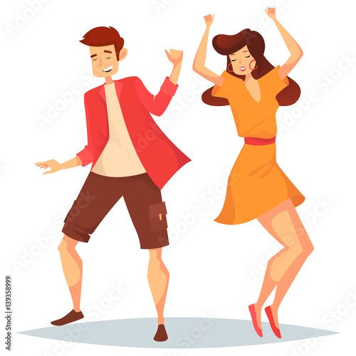 Man and woman, girl and boy dancing at disco