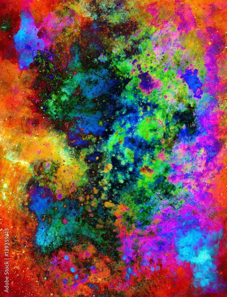abstract background with multicolor space structures, crackles and spots.
