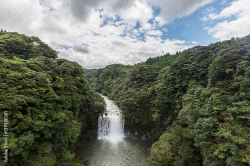 Kamikawa Otaki Waterfall and green forest in Kagoshima  Kyushu  Japan