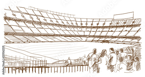 Sketch of Football stadium with people in vector illustration.