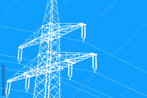 Illustration white silhouette of a power line blue background