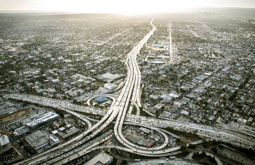 Wandcirkels Los Angeles Helikopterzicht Los Angeles overdag  © oneinchpunch