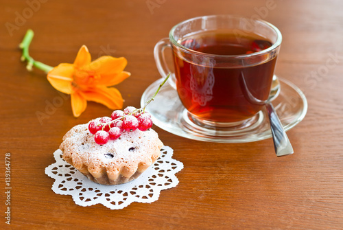 Cake  tea and flower