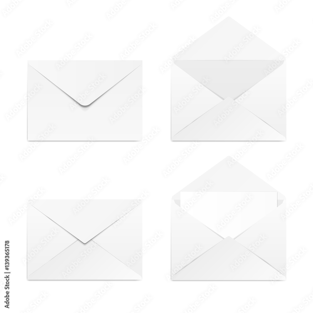 Set of blank 3d envelopes mockup. Collection realistic envelopes template. Isolated on background. Vector illustration Set of blank 3d envelopes mockup. Collection realistic envelopes template. Isolated on background. Vector illustration