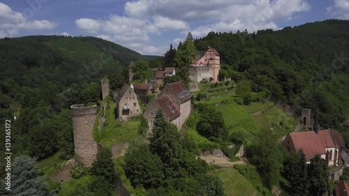 Ancient town village of HIRSCHHORN in Hesse district of Germany on banks of Neckar river, Hesse, Germany, Aerial, Mai 2016 photo