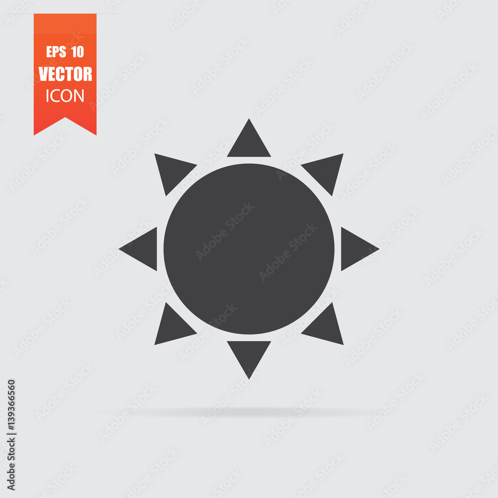 Sun icon in flat style isolated on grey background. Sun icon in flat style isolated on grey background.