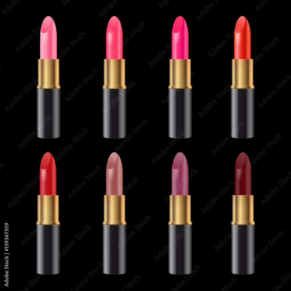Set of realistic lipsticks in black tube Set of realistic lipsticks in black tube