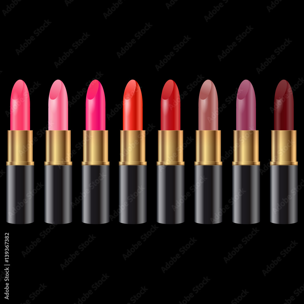 Obraz premium Set of realistic lipsticks in black tube