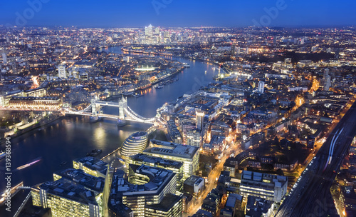 Fototapeta Naklejka Na Ścianę i Meble -  Aerial view of London city with Tower Bridge, night scene