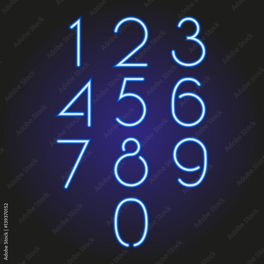 set of numbers glowing neon blue of vector illustration set of numbers glowing neon blue of vector illustration